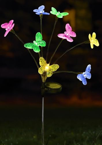 Garden Mile 8 Stem Solar Butterfly Stake Lights - 70cm Multicoloured LED Solar Light - Weatherproof Outdoor Starburst Lights for Pathway, Flower Beds, Driveway & Garden Decorations
