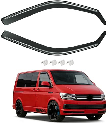 ISINEVER Windabweiser Regenabweiser kompatibel mit VW T5 2003-2015 & T6 ab 2016, Selbstklebend Tape-On Autofenster Regenschutz Regenabweiser Deflektoren, 2-TLG Set, Rauchgrau, Vorne,Aerodynamisch
