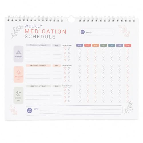 Planificador de Toma de Pastillas - Planificador Semanal de Medicación de Pared A4, Control de Pastillas y Vitaminas para 6 Meses (26 Hojas) Medication Tracker