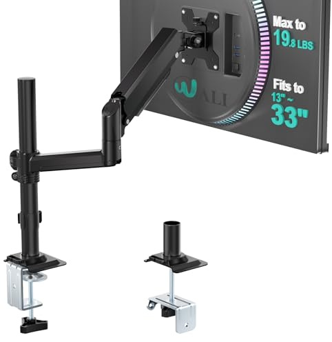 WALI Single Monitor Arm for 13 to 32 Inch Screen, Adjustable Monitor Mount Up to 9 kg, Ergonomic Monitor Bracket with Tilt Swivel Rotate, VESA 75&100mm, Black (GSDM001)