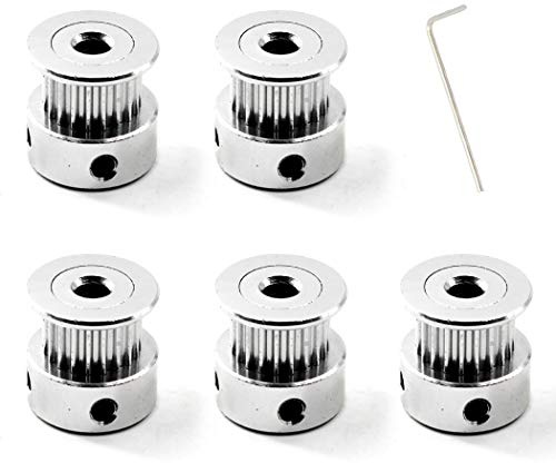 GT2 Zahnriemenscheibe 20 Zähne 4mm Bohrung für 6mm Zahnriemen 3D Drucker Packung mit 5 (Schraubenschlüssel enthalten)