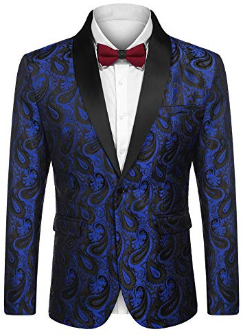 Coofandy Blazer pour Homme, Coupe ajustée, Motif Cachemire Floral, Bouton Unique - Bleu - L