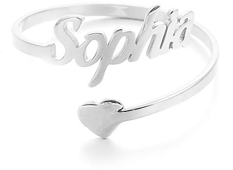 AFSTALR Damen Ring Name Personalisierte, Benutzerdefinierter Ring Roségold Eheringe mit Herz Buchstaben Tochter Mutter Geschenk