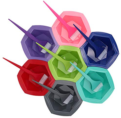 Hair Color Brush Mixing Bowl Kit, 7 Set Hair Dyeing Bowl Brush Kit Colorful Hairdressing Hair Dye Supplies Tools, Rainbow Hair Color Mixing Bowls Brushes Comb for Dyed Hair(Set)