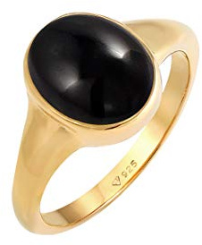 Elli Bague Femmes Sceau Ovale avec Pierre Précieuse Onyx en Argent Sterling 925 Plaqué Or
