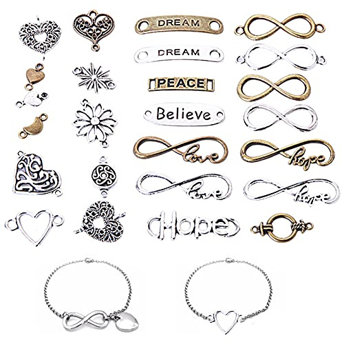 Cosswe 50 Stück Schmuckverbinder,Legierung Unendlichkeit Symbol Anhanger Verbinder Gemischte Metallanhänger Schmuck Verbinder Basteln zum DIY Basteln Charms Anhänger Halskette Armband Making Zubehör