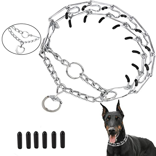 Real Fancy Dog Prong Collar Training Choke Chain Adjustable Pinch Collar Links with Comfort Rubber Tips and Quick Release Snap Buckle for Small Medium Large Dogs(Silver-L)