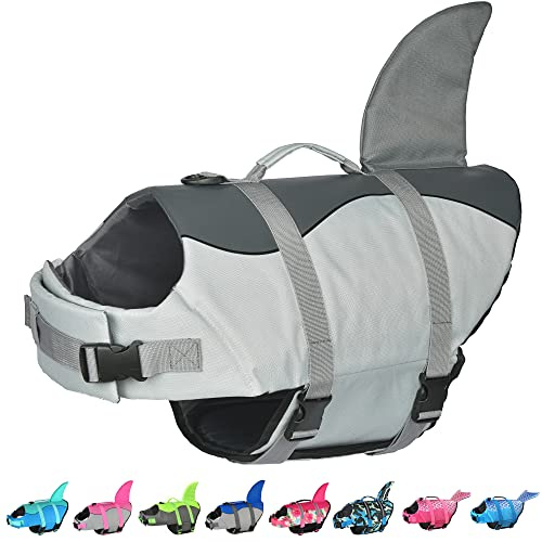 Dogcheer Gilet salvagente per cani con squalo, salvagente per cani PFD, regolabile, per cani di taglia piccola, media, grande, nuoto, canottaggio, per cani di taglia piccola e grande