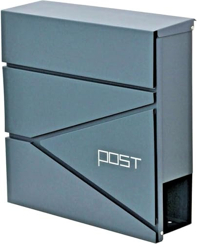 DWD ® Postbox, Sleek Modern Offset Lines Wall-Mounted Lockable Post Letter Box with Newspaper Slot, Easy to Install, Anthracite Grey Lift Up Flap Concealed Lock