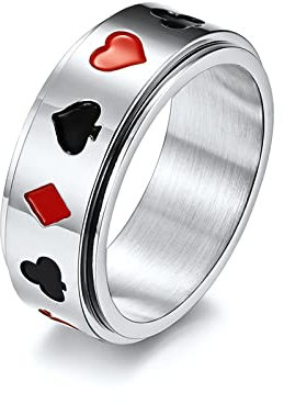 BCughia Anxiety Ring Spin, Ringe Schmuck Silber Edelstahl Kartenspielen Anxiety Ring Versprechen Geschenk für Männer Größe 67(21.3)
