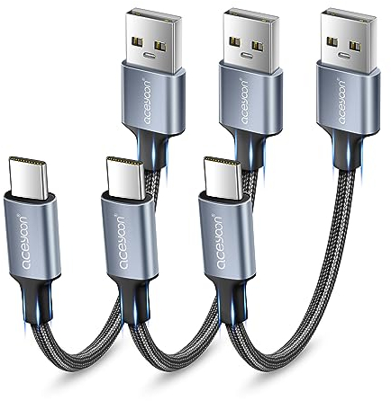 aceyoon Cable USB C Corto [3 Pack 10cm] 3A Cable USB a USB C Carga Rápida y Sincronización Cargador Tipo C para Samsung Galaxy S21 S20 S10 S9 S8 A50 A51 A70, para Huawei (Negro)