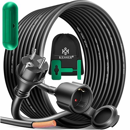KESSER® Verlängerungskabel 10m mit Schutzkappe Outdoor - für Innenbereich Außenbereich - Verlängerung Stromkabel – 230 V IP44 - mit Schuko Stecker - Schutzkontakt Baustellenkabel Schutzkontaktstecker