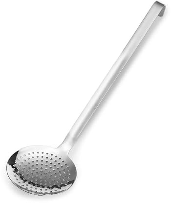 Forgast Schiumarola Monoblock in Acciaio Inox Satinato, Diametro 14 cm, Schiumarola Professionale, Mestolo Forato, Cucchiaio Filtrante Cucina con Manico Lungo, Lunghezza Totale 41,5cm