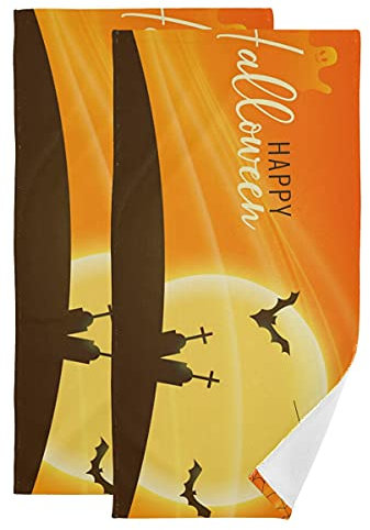 2Er Duschtücher Set Friedhof Der Halloween Fliegenden Fledermäuse Mikrofaser Strandtuch Bedruckt Strandtuch Saugfähiges Strand Handtuch, Für Wandern, Reise, 70x40cm