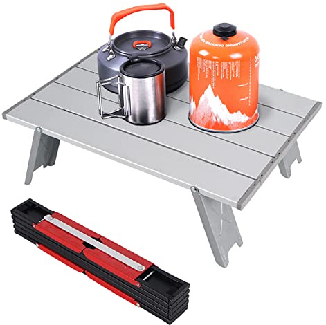 Tuzsocr Tragbarer Campingtisch,Aluminium Klapptisch mit Tragetasche,Kleiner Outdoor Strandtisch,Ultraleicht,Leicht zu Tragen,Balkontisch für Garten,Strand,Grillen,Picknick,Kochen,Festival (Silber)