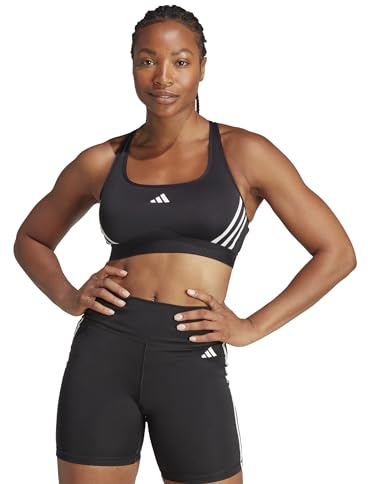 Adidas Powerimpact Train Medium-Support 3-Stripes Bra, Reggiseno Sportivo Donna, Black/White, XS C-D