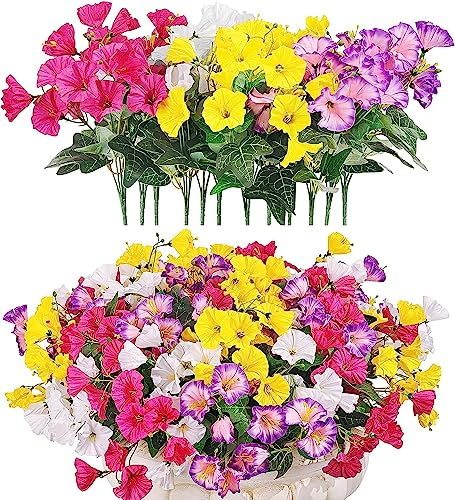 QIANYUN Künstliche Blumen für den Außenbereich, UV-beständig, künstliche Stiefmütterchen, Kunststoff, lose Kunstblumen, für den Außenbereich (12, Weiß 3, Rosa, 3, Gelb, 3, Rot, 3)