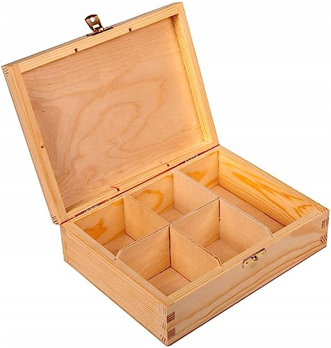 Wooden World Wooden Tea Box organizer with partition for 5 separate tea types - Box for craft decoupage pyrography