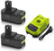 Powayup 2 X 18V 5Ah Remplacement pour Ryobi Batterie 18V P108 + 3A pour Ryobi Chargeur 9.6V-18V BCL14151H RB18L50 RB18L40 RB18L25 P108 P107 P122 P104 P105 P102 P103 avec indicateur LED