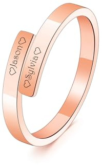 MeMeDIY Anillo Espiral Abierto Personalizado Nombres Grabados Acero Inoxidable Chapado en Oro Anillo de Promesa de Amistad Regalo para Mujer Hermana Novia (Oro Rosa, Talla 14)
