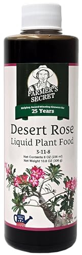 Farmer's Secret Desert Rose Liquid Plant Food Fertilizer (8oz) - Super Concentrated - Promote Flowering and Trunk Growth - 3:11:8 Ratio