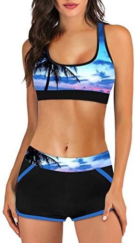 pvucpot Costume Donna Due Pezzi da Spiaggia Hawaii con Stampa Bikini Donna Vita Alta tezenis Mare Piscina Reggiseno Imbottito Pantaloncino da Bagno Costumi da Bagno Donna Curvy da Spiaggia 2024