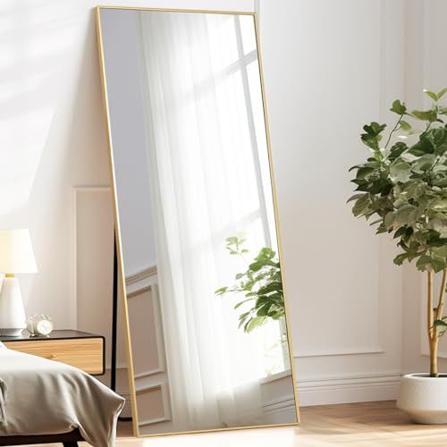 Melodieux Free Standing Big Floor Mirror Full Length 179x65cm Large Full Body Dressing Mirror Gold Aluminum Frame Wall Mounted Leaning Hanging for Bedroom Living Room