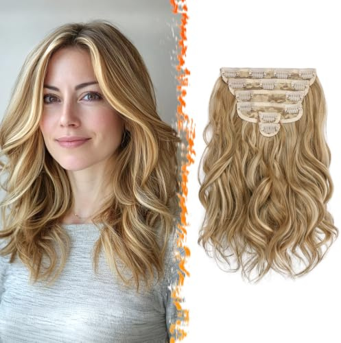 BARSDAR Clip in Extensions - Wellige Haarverlängerungen Mit Highlights Für Frauen, 6 Stück, 30cm, Voller Kopf, Dickes Natürliches Weiches Synthetisches Haarteil - Glodenblond