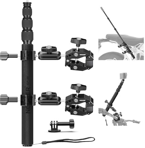 NEEWER Kit de Montage Caméra Moto, Bâton Selfie Invisible pour Guidon de Vélo avec 2 Rotules, Super Pinces,Adaptateur Caméra d'Action Compatible avec GoPro Insta360 DJI AKASO Action Cam, GP-30
