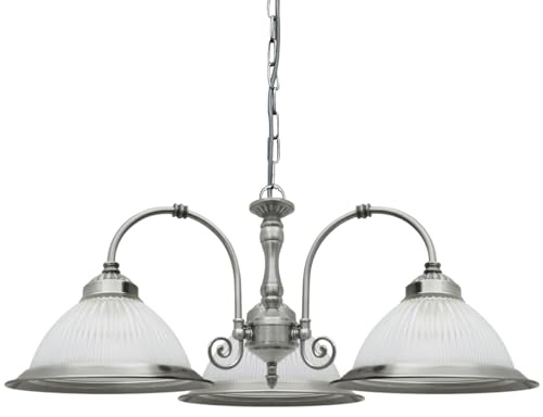Rustic 3 Lights Brushed Chrome Pendant Light Ribbed Glass Lamp Shades Vintage Ceiling Lantern K432