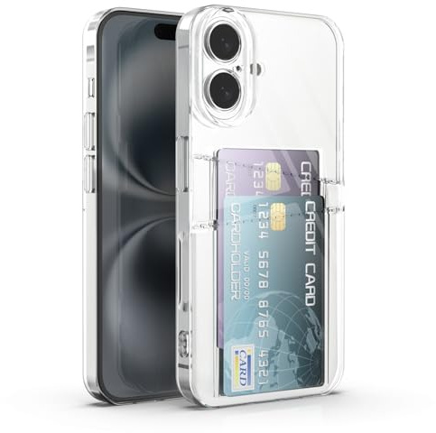 XIMIZU för iPhone 16 fodral med 2 korthållare, [kameraskydd] mjuk TPU anti-gul kristallklar stöttåligt skyddande telefonskydd med 2 kortplatser plånbok telefonfodral för iPhone 16