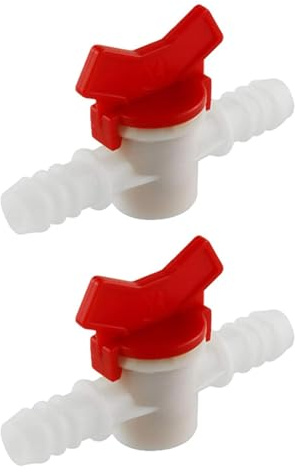 SEIWEI Lot de 2 robinets à boisseau sphérique barbelés blancs avec interrupteur d'arrêt, connecteur de tuyau, vanne de contrôle de débit pour jardin, tube d'irrigation goutte à goutte (10-10 mm)