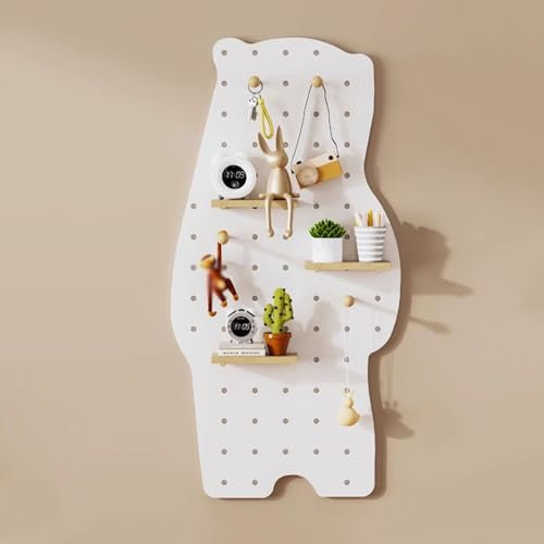 Lochwand, Pegboard, Peg Board, Lochplatte Holz, Stecktafel Wand Organizer, Lochwand Büro, Niedliche Stecktafel in Bärenform, mit Regal und Haken, for den Heimbüro-Shop(60x120cm/20x47in)