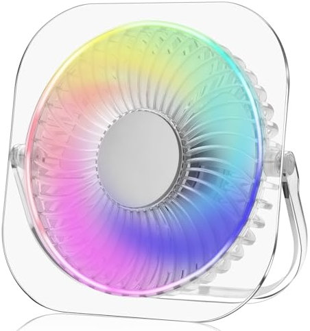 Ventilatore da tavolo USB con 3 velocità, ventilatore da tavolo portatile per PC con illuminazione RGB, potente mini ventilatore da tavolo per laptop per casa, ufficio e camera da letto