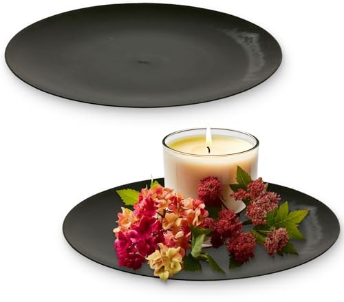 Deko-Teller 2er Set 33 cm in schwarz marmoriert - Flache Teller als Tischdeko Kerzenteller