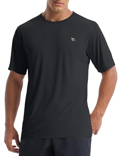 baleaf mäns gym löparskjortor snabbtorkande UPF50+ sport träning simning toppar rashguard, Kortärmad svart, M