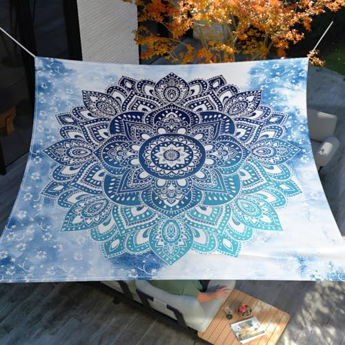 Morbuy Sonnensegel Wasserdicht Rechteckig mit Ösen und Seil, 3D-Druck Sonnensegel Windschutz Polyester Stoff für Garten Terrasse Balkon, Camping (Mandala-Muster 1,200x200cm)