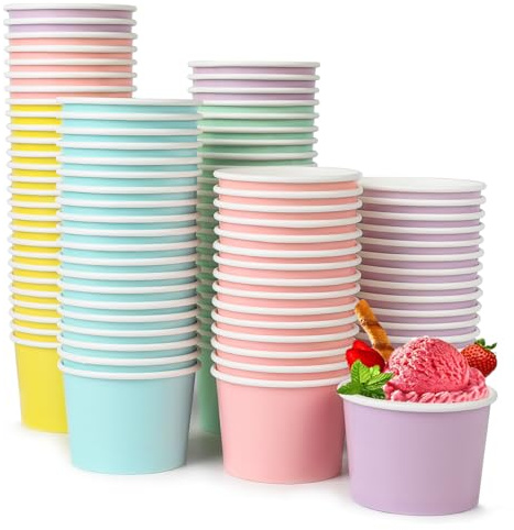 VEYLIN Papier-Eisbecher, 100 Stück, 130 ml, Einweg-Dessertbecher für Eis, Joghurt, heiße und kalte Lebensmittel
