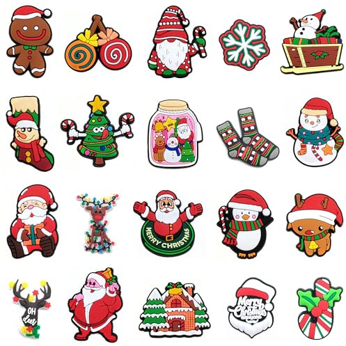 Niuhong 20 Pcs Weihnachten Kinder Schuh-Charms Cartoon-Schuh-Dekoration PVC Clog Karikatur Charms Hängende Verzierungen Schuhe Verzierung Knöpfe Schuh Anstecker Dekoration (Weihnachts B)