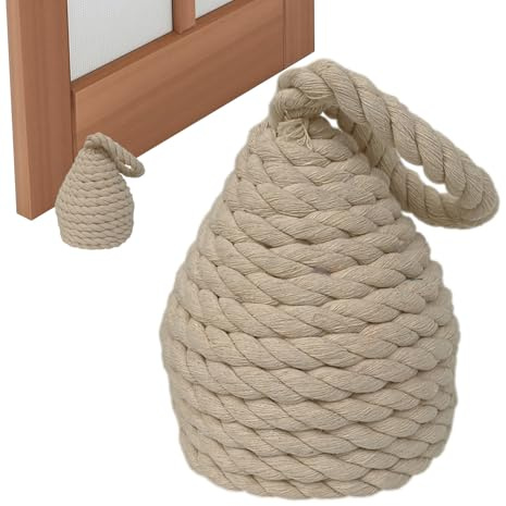 Heavy Door Stop - Weighted Rope Knot Jam Block, Rustic Farmhouse Decor | Decorative Cotton Door Wedge with Handle for Bedroom, Stylish Beech End and Window Holder for Indoor Spaces,