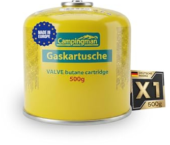Campingman Gaskartusche 500g mit Schraubventil EN 417 – Butangas für Campingkocher, Weber Grill & Camping – Universal Schraubkartusche (1 x 500g)