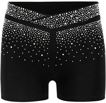 Miaeowve Kinder Shorts Mädchen Strass Glitzer Gymnastik Tanzhose High Waist Kurze Hose Leggings Hot Pants Wettbewerb Tanzkleidung Für 5-16 Jahre