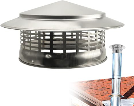 Stainless Steel Chimney Cap - Metal Chimney Cowl | Umbrella-Design Roof Rain Cap | Roof-Mounted Vent Hood | Round Roofs Vent for Fireplace Exhaust Exterior Stove Pipe