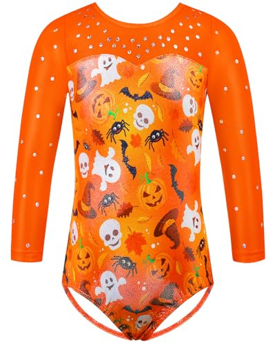 HUAANIUE Girls Gymnastics Leotard Dance Dress 3-12 Years(Orange,7-8Y)