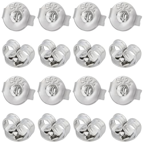 Beebeecraft 1 Caja con 40 Pares de Repuestos para Pendientes Y 925 Tuercas de Seguridad de Mariposa de Plata de Ley para Pendientes de Botón