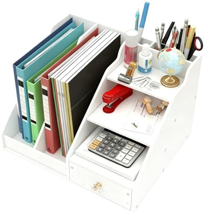 Schreibtisch Organizer, Büro Aufbewahrung mit Großer Kapazität, Büro Organizer, Schreibtisch-Ablage zur Ordentlichen Aufbewahrung von A4-Papier, Stiften, Büchern, Briefen, Dokumenten (Weiß-3)