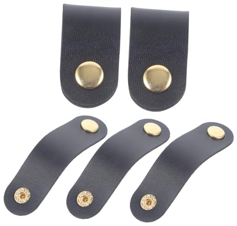 Toddmomy 5pcs Artificial Leather Cable Organizer Straps Snap Closure, Double-Sided Cord Fixing and Wire Wrap Management for Household and Pc Use, Black