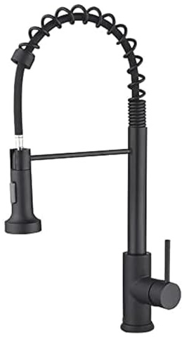 Black Kitchen Tap, Spring Kitchen Sink Mixer Taps, Single Handle, High Arc, 360° Swivel, Pull Out Sprayer with 2 Modes, No Plumber Required