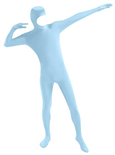 Generisch Full Body Suit Men Women Halloween Green Screen Suit Unisex Full Body Slenderman Costume Orange Bodysuit Carnival Lorax Costume Open Face Cosplay Jumpsuit (Light Blue, XS)