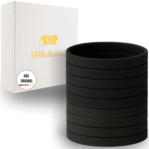 HAARallerliebst® 9 Stück schwarze 6,5cm extra große Haargummis für Männer - Zopfgummis Herren inkl. Box - idealer Haargummi Haarschmuck für Männer und Damen mit enorm dickem Haar - genial elatisch